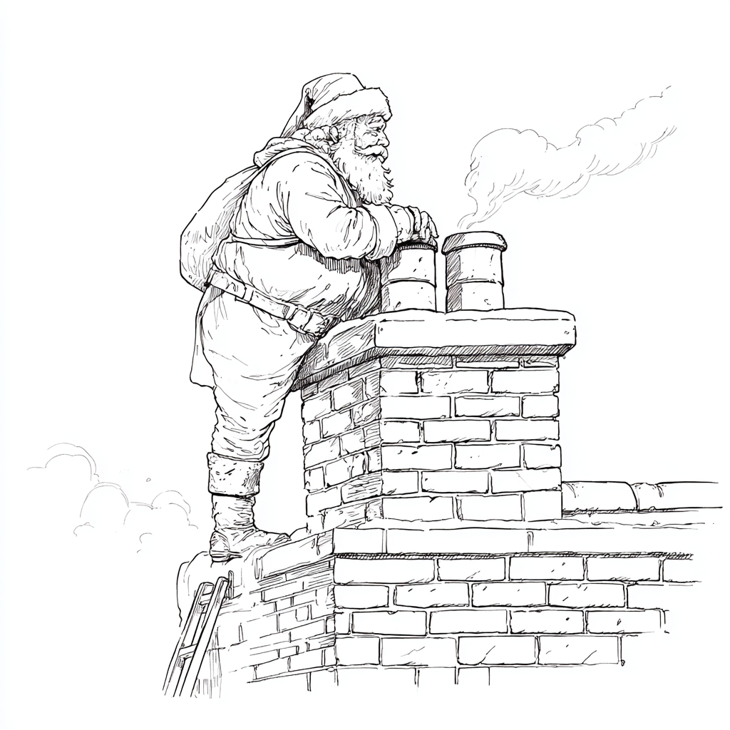 Santa Claus coloring page – Santa Chimney Scene Santa Climbing