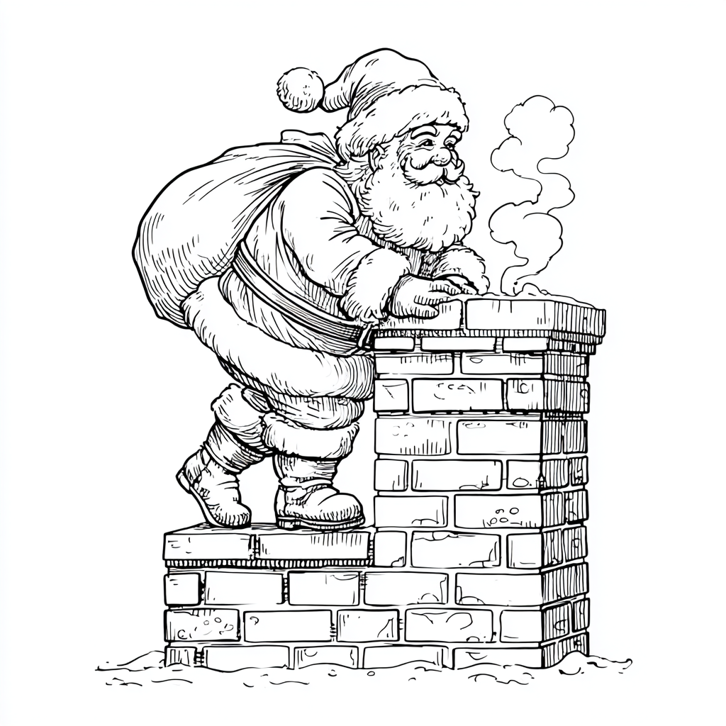 Santa Claus coloring page – Santa Chimney Scene Santa Climbing
