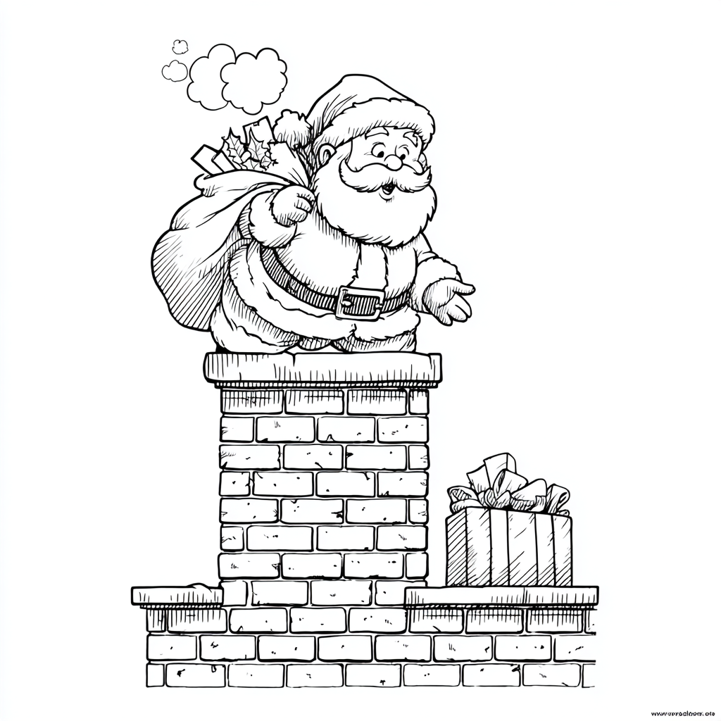 Santa Claus coloring page – Santa Chimney Scene Santa Climbing