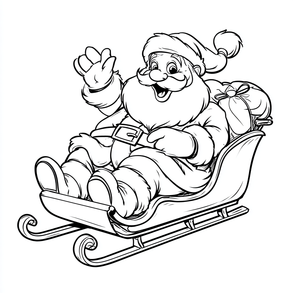Santa Claus coloring page – Santa In Sleigh Simplified Sleigh