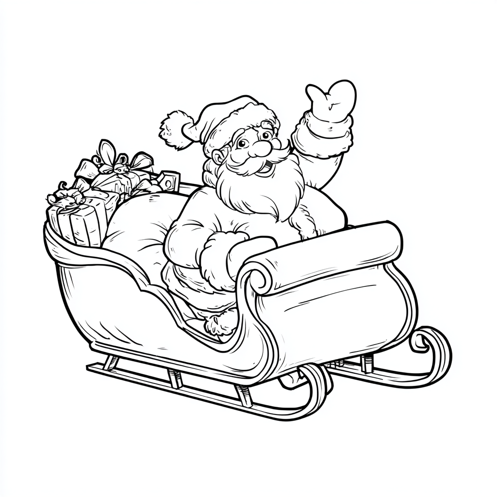 Santa Claus coloring page – Santa In Sleigh Simplified Sleigh