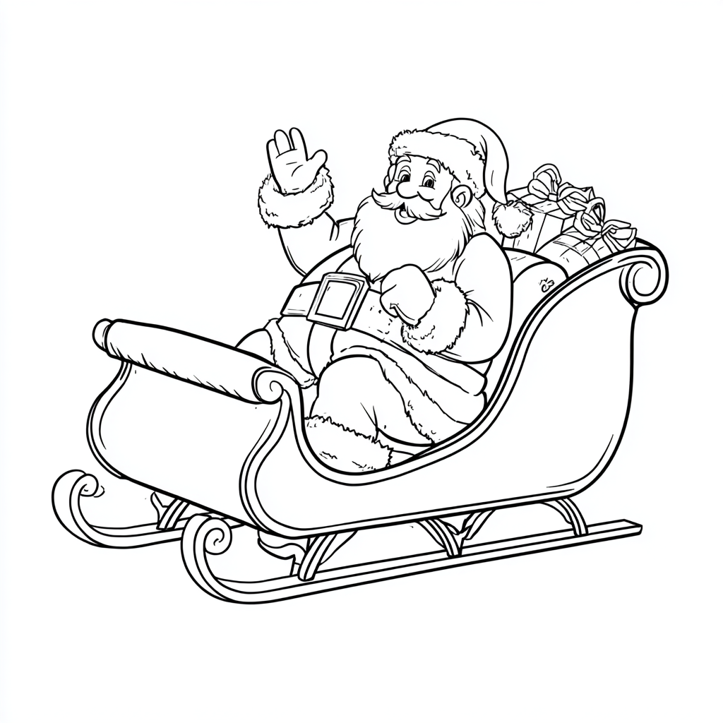Santa Claus coloring page – Santa In Sleigh Simplified Sleigh