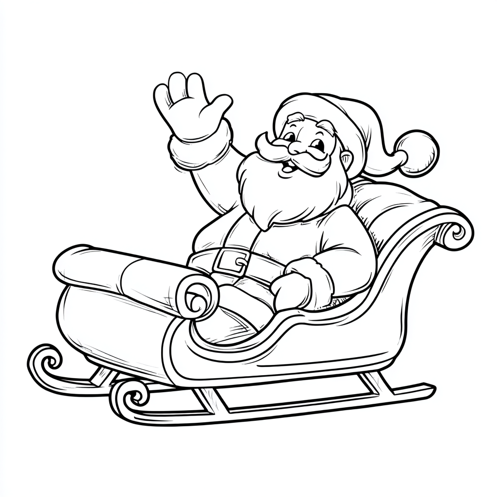 Santa Claus coloring page – Santa In Sleigh Simplified Sleigh