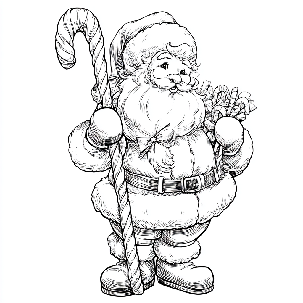 Santa Claus coloring page – Santa With Candy Cane Cute Santa H