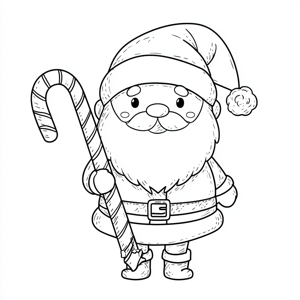 Santa Claus coloring page – Santa With Candy Cane Cute Santa H