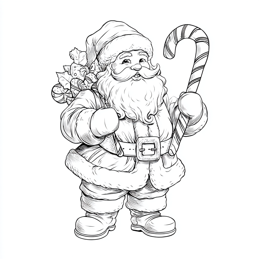 Santa Claus coloring page – Santa With Candy Cane Cute Santa H