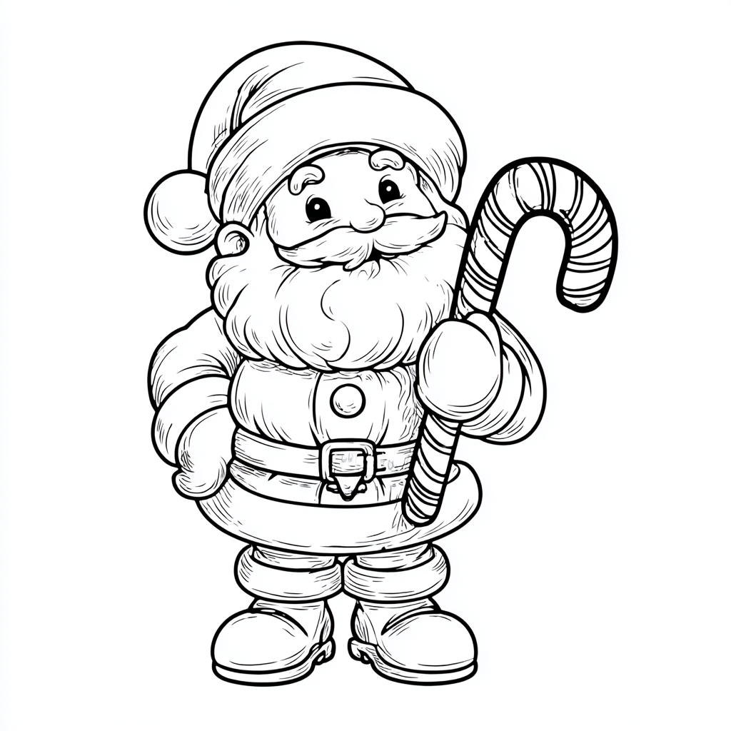 Santa Claus coloring page – Santa With Candy Cane Cute Santa H