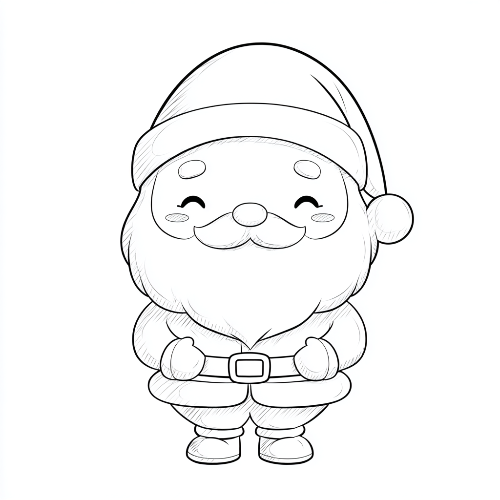 Santa Claus coloring page – Cute Santa Simple Line Art Santa S