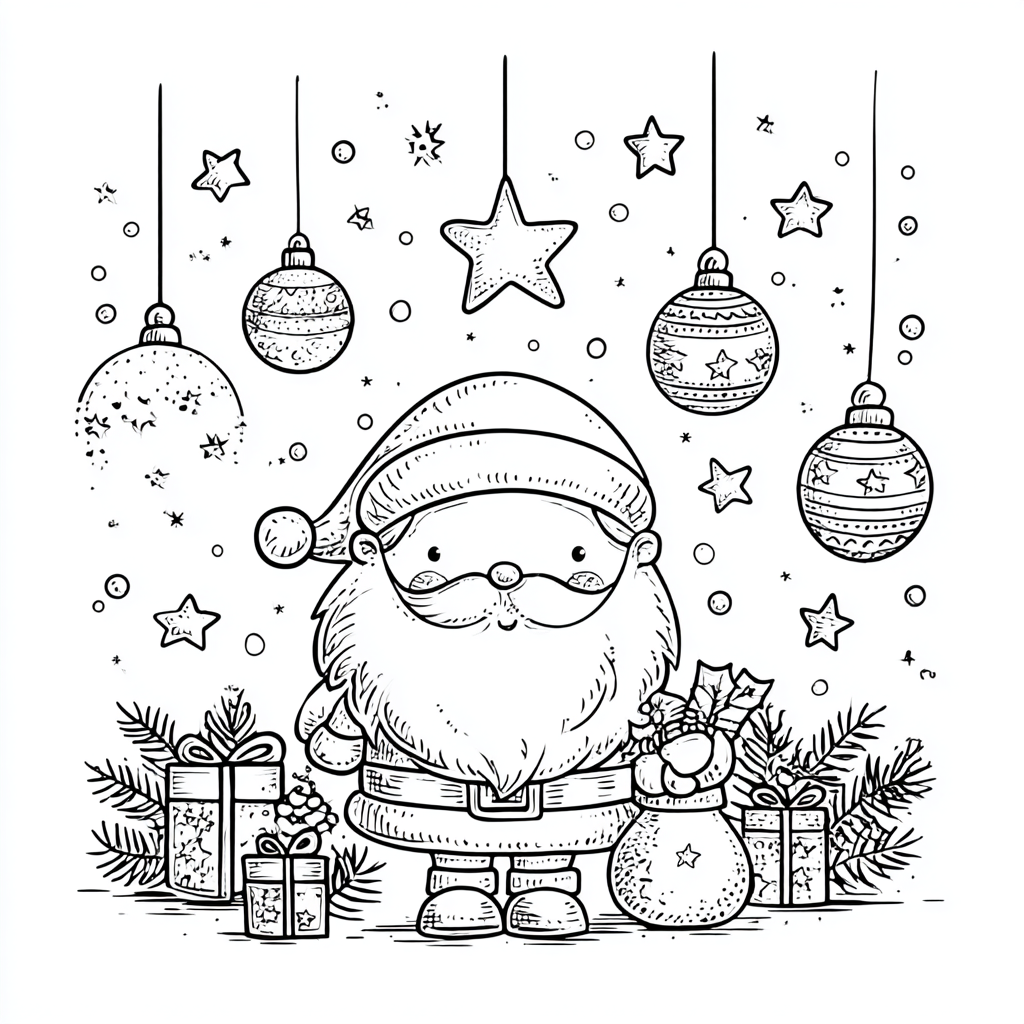 Santa Claus coloring page – Cute Christmas Scene Cute Santa Su