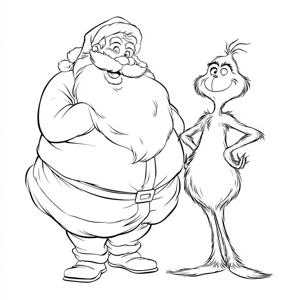 Santa Claus coloring page – Cute Duo Simple Line Art Of Santa