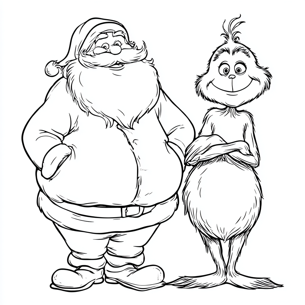 Santa Claus coloring page – Cute Duo Simple Line Art Of Santa