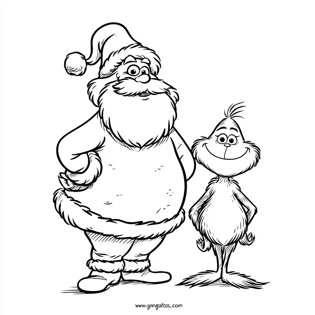 Santa Claus coloring page – Cute Duo Simple Line Art Of Santa