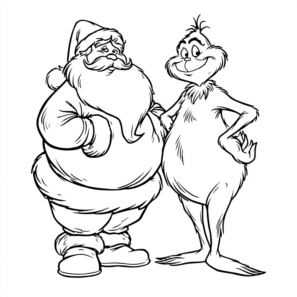 Santa Claus coloring page – Cute Duo Simple Line Art Of Santa