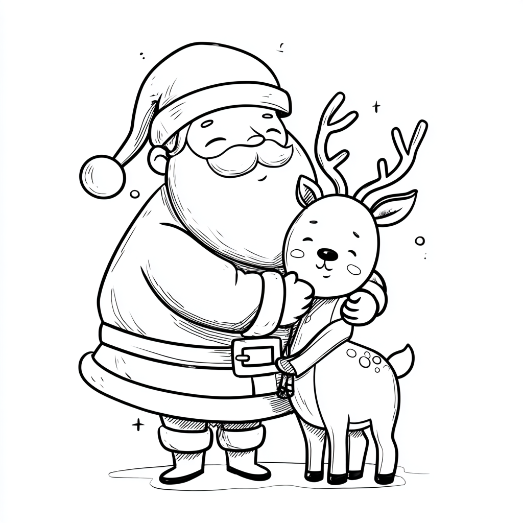 Santa Claus coloring page – Cute Santa And Reindeer Santa Hugg