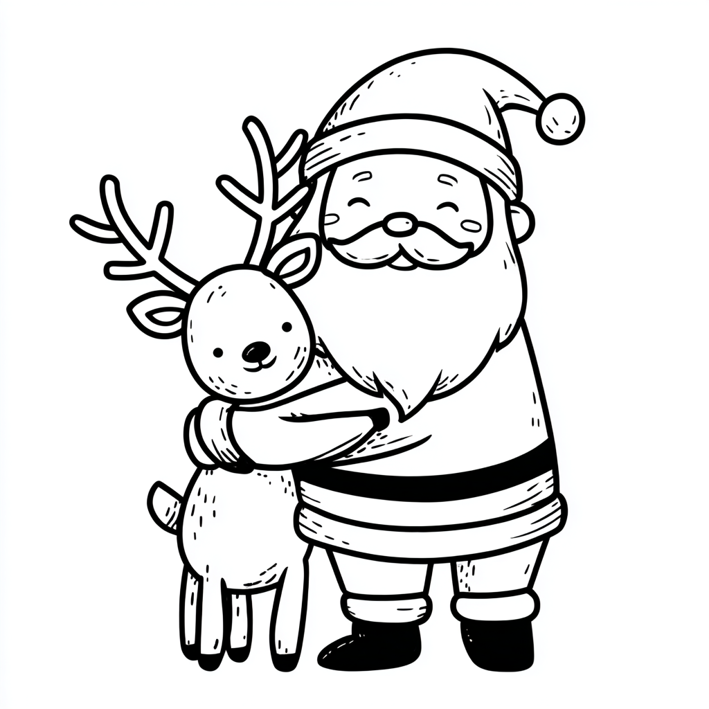 Santa Claus coloring page – Cute Santa And Reindeer Santa Hugg
