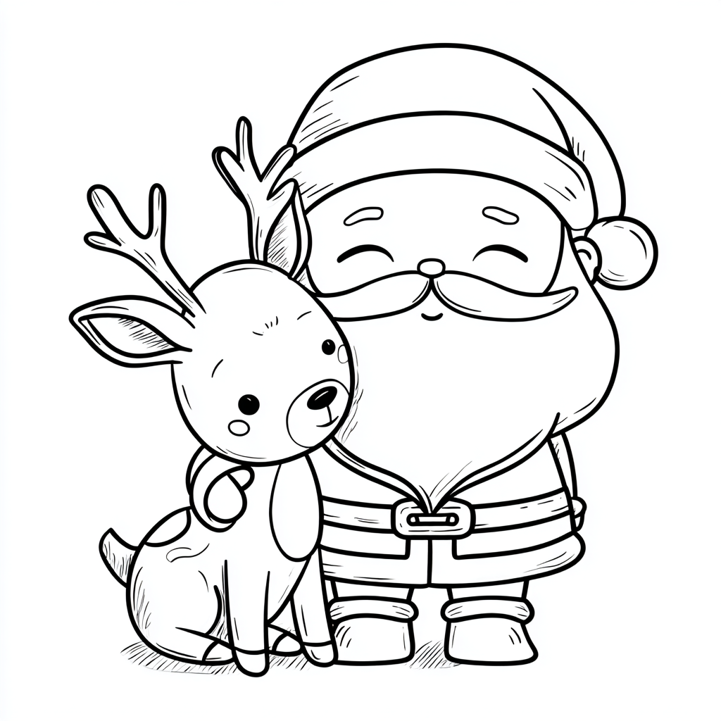 Santa Claus coloring page – Cute Santa And Reindeer Santa Hugg